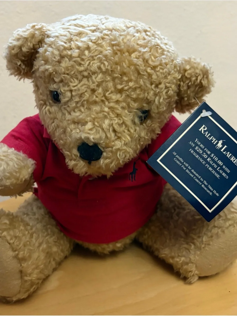 Vintage Ralph Lauren Red Polo Teddy Bear Plush Curly Hair Articulated Limbs NWT